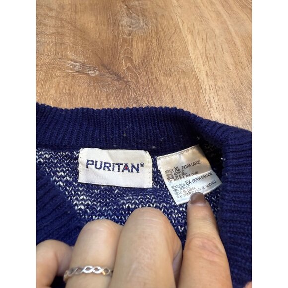 Vintage 90s Blue Fair Isle Reindeer Pattern Sweater XL - Picture 6 of 6